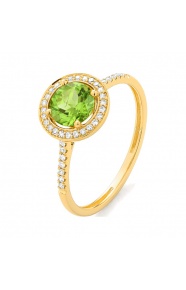 Anillo Rosetón de oro amarillo de 18 Kt con piedra de color y diamantes de 0,12 ct
