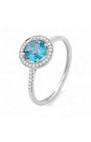 Anillo Rosetón de oro blanco de 18 Kt con topacio de 0,96 ct y diamantes de 0,12 ct