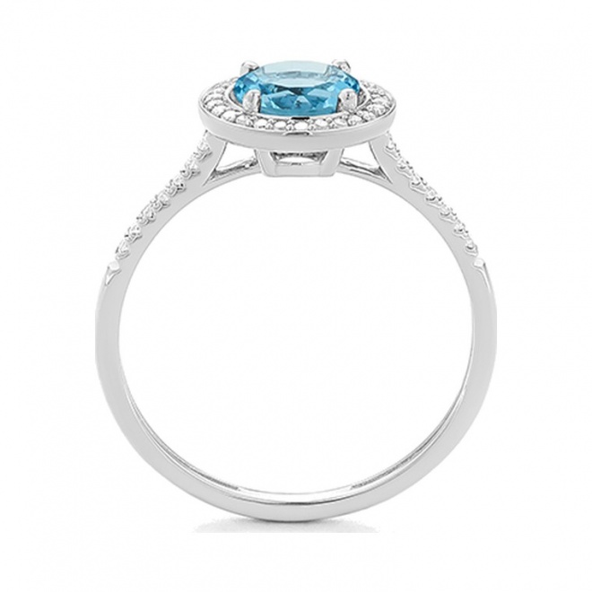 Anillo Rosetón de oro blanco de 18 Kt con topacio de 0,96 ct y diamantes de 0,12 ct