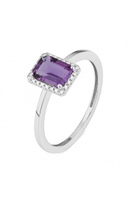 Anillo Rosetón de oro blanco de 18 Kt con piedra de color y diamantes de 0,05 ct