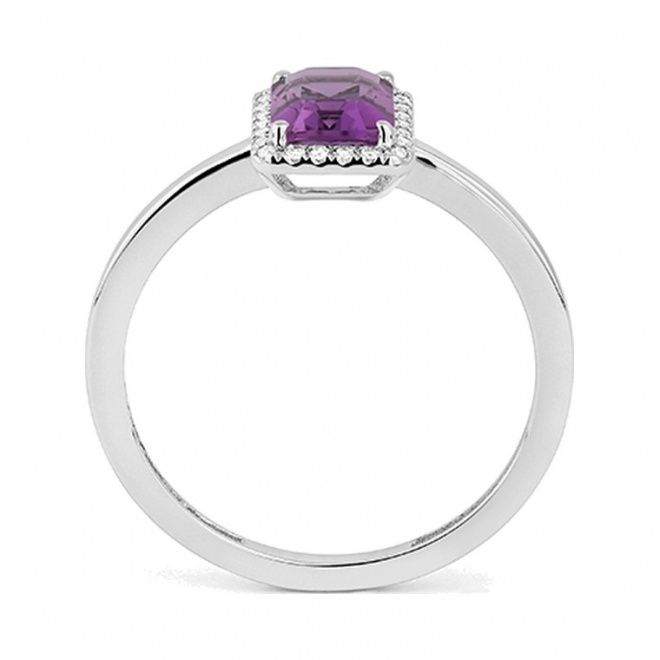 Anillo Rosetón de oro blanco de 18 Kt con piedra de color y diamantes de 0,05 ct