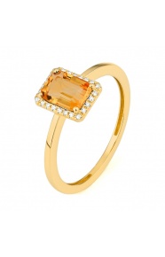 Anillo Rosetón de oro amarillo de 18 Kt con piedra de color y diamantes de 0,05 ct