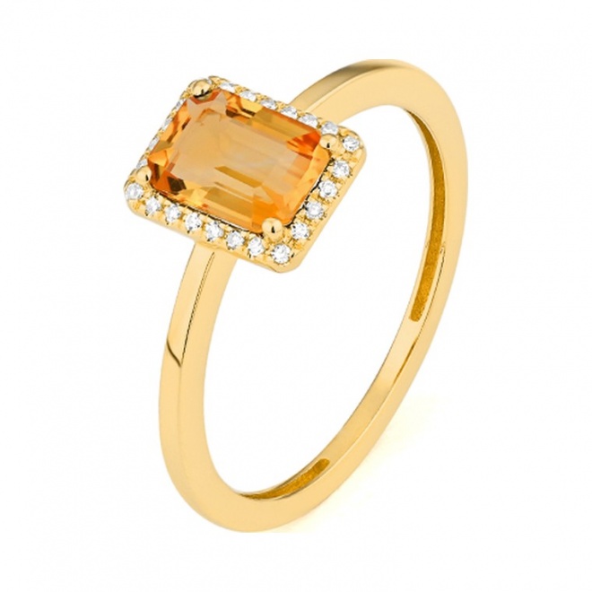 Anillo Rosetón de oro amarillo de 18 Kt con piedra de color y diamantes de 0,05 ct