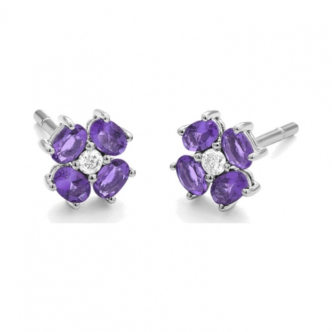 Pendientes de oro blanco de 18 Kt con piedra de color y diamantes de 0,06 ct