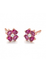 Pendientes de oro rosa de 18 Kt con rubí de 0,79 ct y diamantes de 0,06 ct