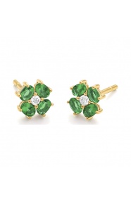 Pendientes de oro amarillo de 18 Kt con esmeralda de 0,51 ct y diamantes de 0,06 ct