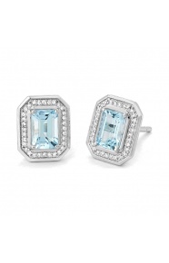 Pendientes de oro blanco de 18 Kt con piedra de color y diamantes
