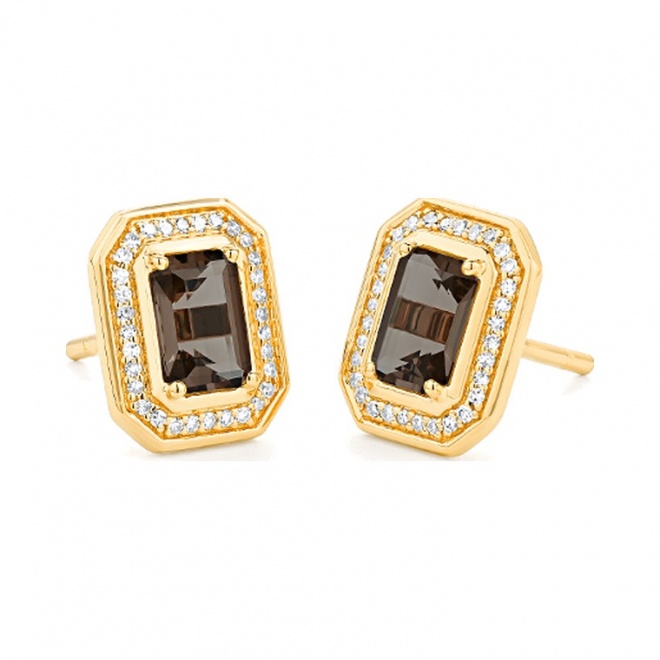 Pendientes de oro amarillo de 18 Kt con piedra de color y diamantes de 0,19 ct