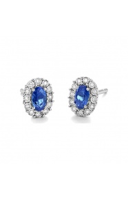 Pendientes Rosetón de oro blanco de 18 Kt con piedra de color y diamantes de 0,05 ct
