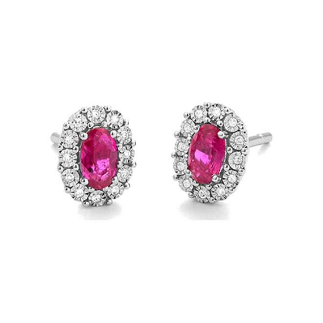 Pendientes Rosetón de oro blanco de 18 Kt con piedra de color y diamantes de 0,05 ct