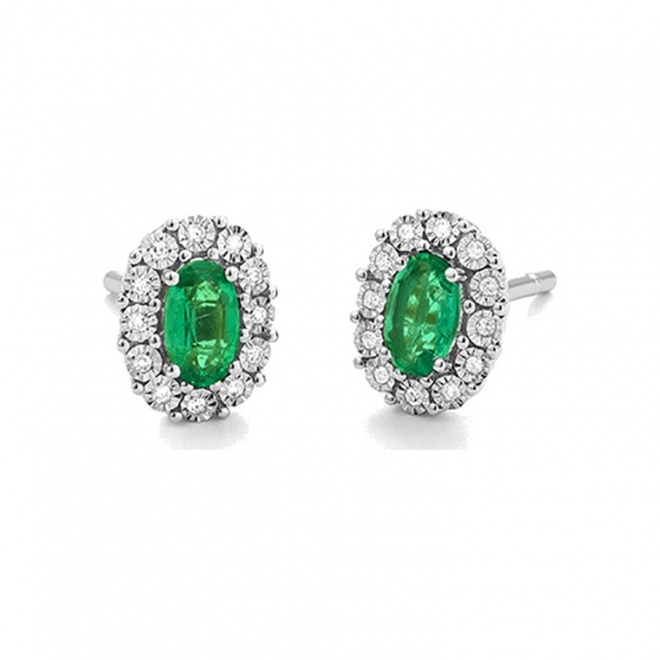 Pendientes Rosetón de oro blanco de 18 Kt con piedra de color y diamantes de 0,05 ct