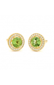 Pendientes Rosetón de oro amarillo de 18 Kt con piedra de color y diamantes de 0,13 ct