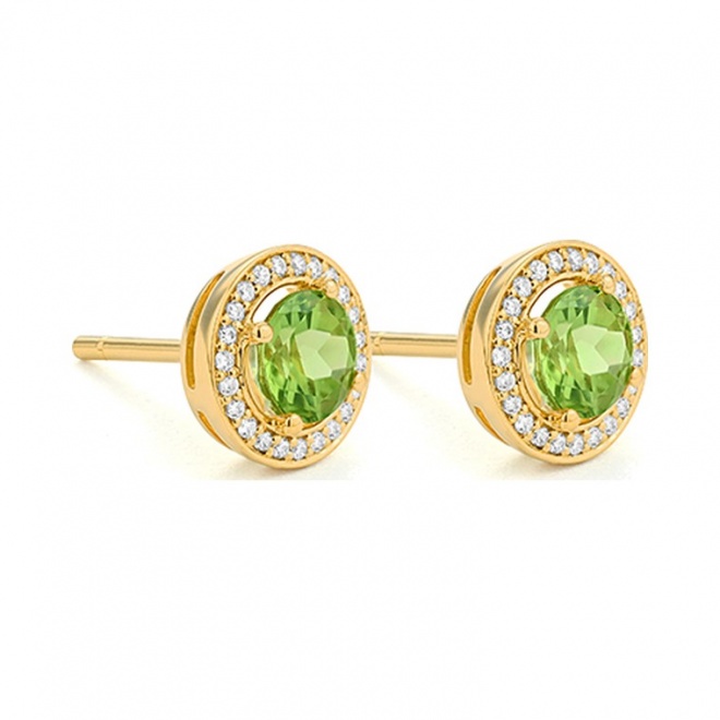 Pendientes Rosetón de oro amarillo de 18 Kt con piedra de color y diamantes de 0,13 ct
