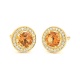 Pendientes Rosetón de oro amarillo de 18 Kt con piedra de color y diamantes de 0,13 ct