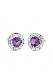 Pendientes Rosetón de oro blanco de 18 Kt con piedra de color y diamantes de 0,13 ct