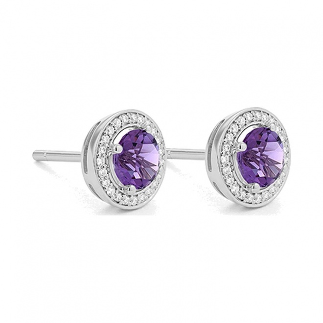 Pendientes Rosetón de oro blanco de 18 Kt con piedra de color y diamantes de 0,13 ct