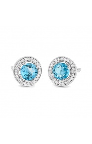 Pendientes Rosetón de oro blanco de 18 Kt con topacio de 1,10 ct y diamantes de 0,13 ct