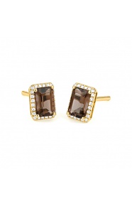 Pendientes Rosetón de oro amarillo de 18 Kt con piedra de color y diamantes