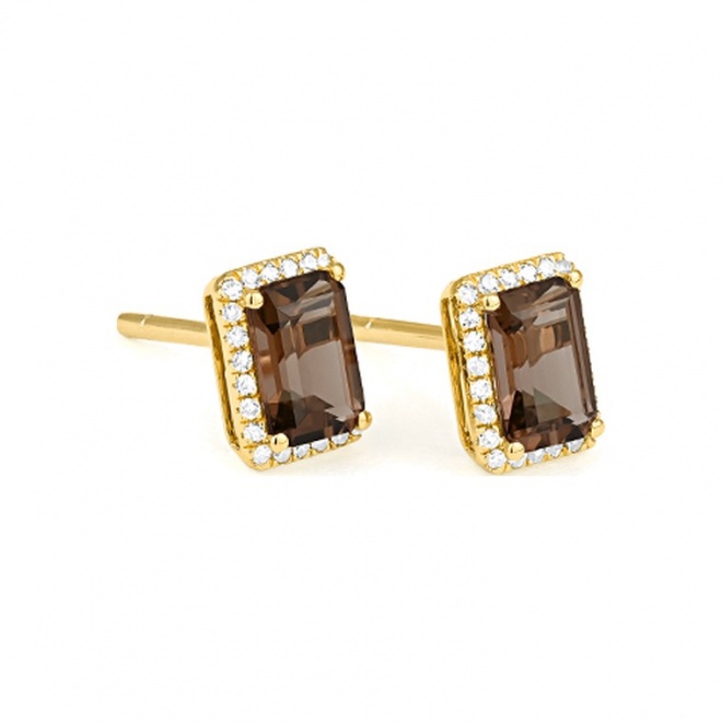 Pendientes Rosetón de oro amarillo de 18 Kt con piedra de color y diamantes