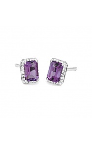 Pendientes Rosetón de oro blanco de 18 Kt con piedra de color y diamantes de 0,10 ct