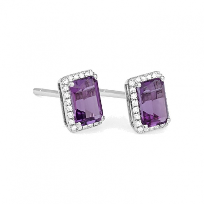 Pendientes Rosetón de oro blanco de 18 Kt con piedra de color y diamantes de 0,10 ct