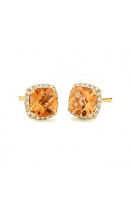 Pendientes Rosetón de oro amarillo de 18 Kt con piedra de color y diamantes
