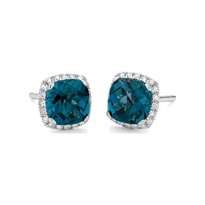 Pendientes Rosetón de oro blanco de 18 Kt con piedra de color y diamantes de 0,11 ct