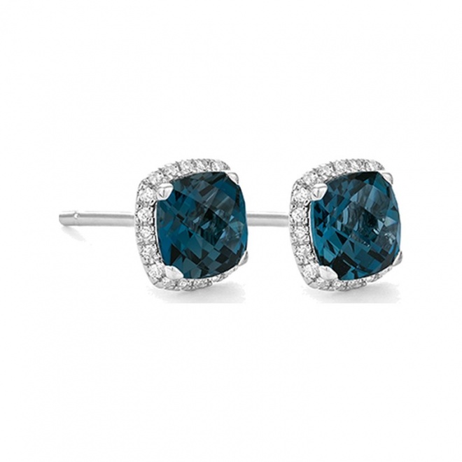Pendientes Rosetón de oro blanco de 18 Kt con piedra de color y diamantes de 0,11 ct