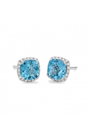 Pendientes Rosetón de oro blanco de 18 Kt con topacio de 2,80 ct y diamantes de 0,11 ct