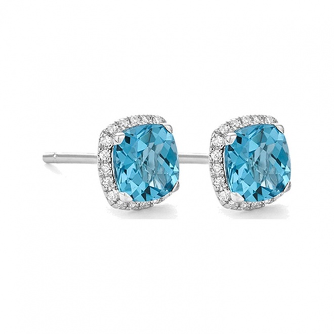 Pendientes Rosetón de oro blanco de 18 Kt con topacio de 2,80 ct y diamantes de 0,11 ct