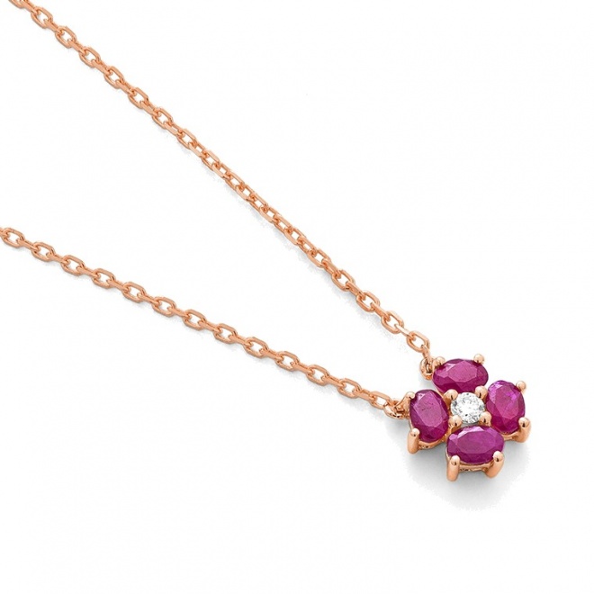 Colgante de oro rosa de 18 Kt con rubí de 0,42 ct y diamante de 0,03 ct
