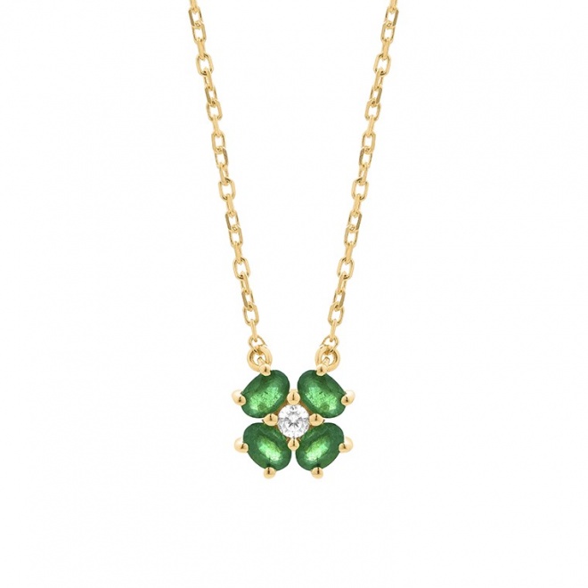 Colgante de oro amarillo de 18 Kt con esmeralda de 0,23 ct y diamante de 0,03 ct