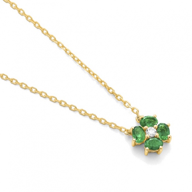 Colgante de oro amarillo de 18 Kt con esmeralda de 0,23 ct y diamante de 0,03 ct