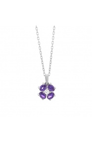 Colgante de oro blanco de 18 Kt con amatista de 0,20 ct y diamante de 0,03 ct