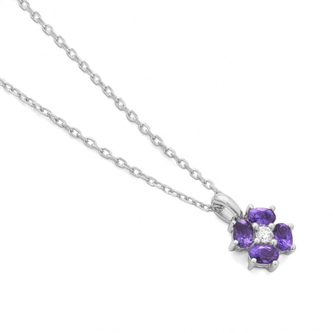 Colgante de oro blanco de 18 Kt con amatista de 0,20 ct y diamante de 0,03 ct