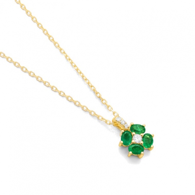 Colgante de oro amarillo de 18 Kt con esmeralda de 0,23 ct y diamantes de 0,04 ct