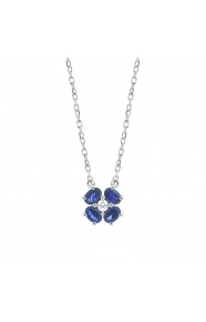 Colgante de oro blanco de 18 Kt con zafiro azul de 0,35 ct y diamante de 0,03 ct