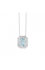 Colgante de oro blanco de 18 Kt con piedra de color y diamantes de 0,10 ct