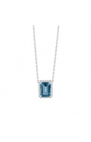 Colgante Rosetón de oro blanco de 18 Kt con piedra de color y diamantes de 0,05 ct
