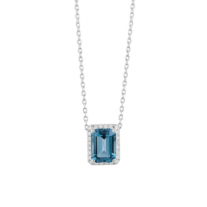 Colgante Rosetón de oro blanco de 18 Kt con piedra de color y diamantes de 0,05 ct