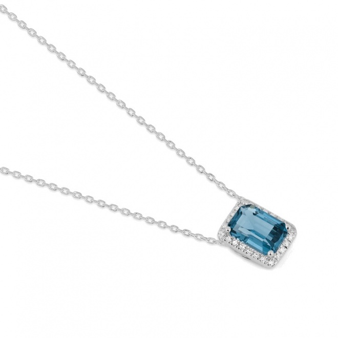 Colgante Rosetón de oro blanco de 18 Kt con piedra de color y diamantes de 0,05 ct