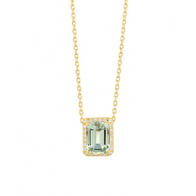 Colgante Rosetón de oro amarillo de 18 Kt con piedra de color y diamantes de 0,05 ct