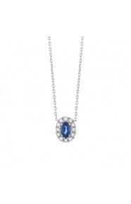 Colgante Rosetón de oro blanco de 18 Kt con piedra de color y diamantes de 0,03 ct