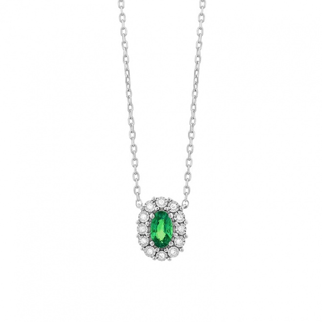 Colgante Rosetón de oro blanco de 18 Kt con piedra de color y diamantes de 0,03 ct