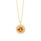 Colgante Rosetón de oro amarillo de 18 Kt con piedra de color y diamantes de 0,07 ct