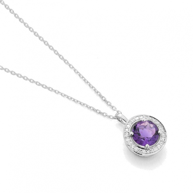 Colgante Rosetón de oro blanco de 18 Kt con piedra de color y diamantes de 0,07 ct