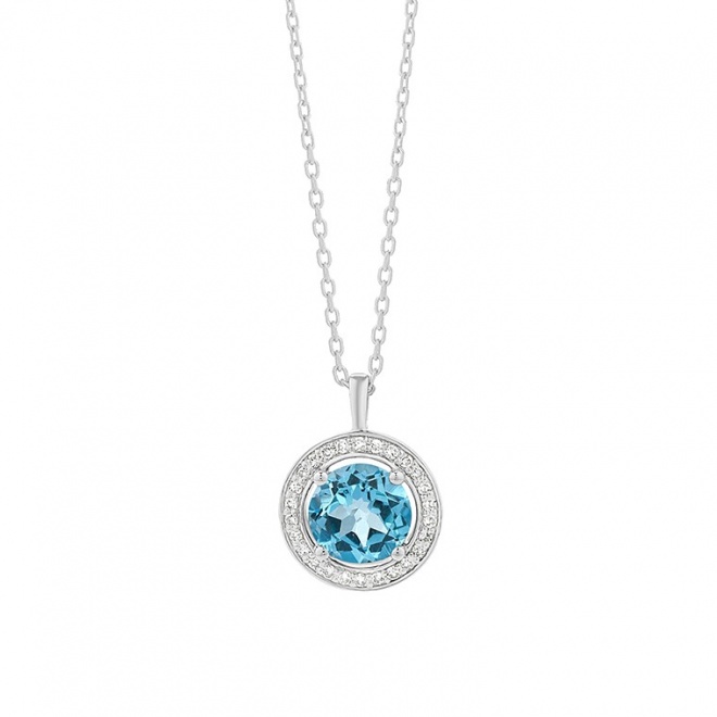 Colgante Rosetón de oro blanco de 18 Kt con topacio de 1,00 ct y diamantes de 0,07 ct
