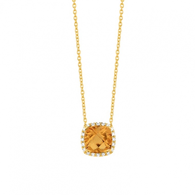 Colgante Rosetón de oro amarillo de 18 Kt con piedra de color y diamantes de 0,05 ct