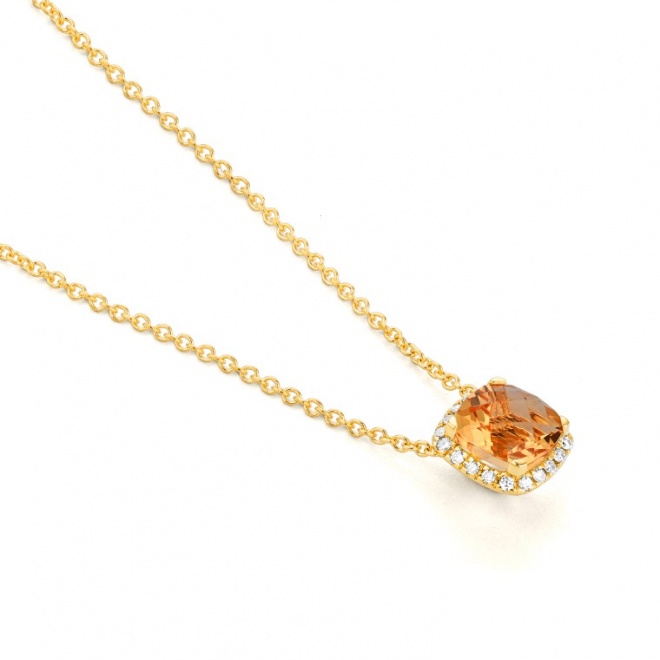 Colgante Rosetón de oro amarillo de 18 Kt con piedra de color y diamantes de 0,05 ct