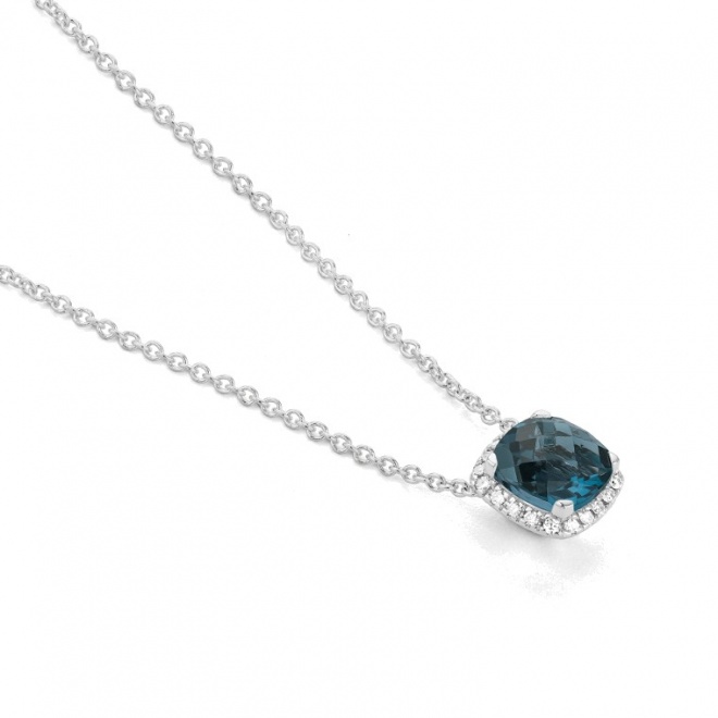 Colgante Rosetón de oro blanco de 18 Kt con piedra de color y diamantes de 0,05 ct
